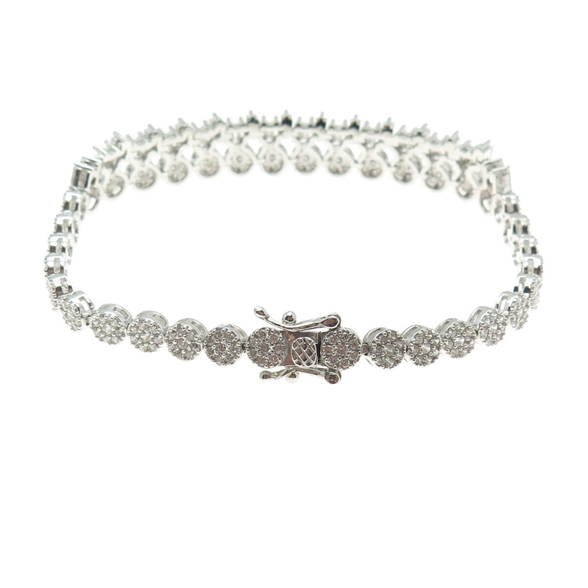 925 Sterling Silver Round & Tapered Baguette-Cut C Z Tennis Link Bracelet 7"