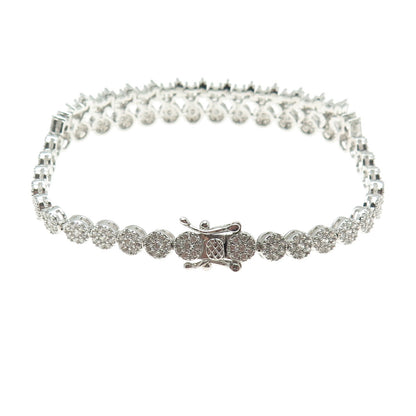 925 Sterling Silver Round & Tapered Baguette-Cut C Z Tennis Link Bracelet 7"