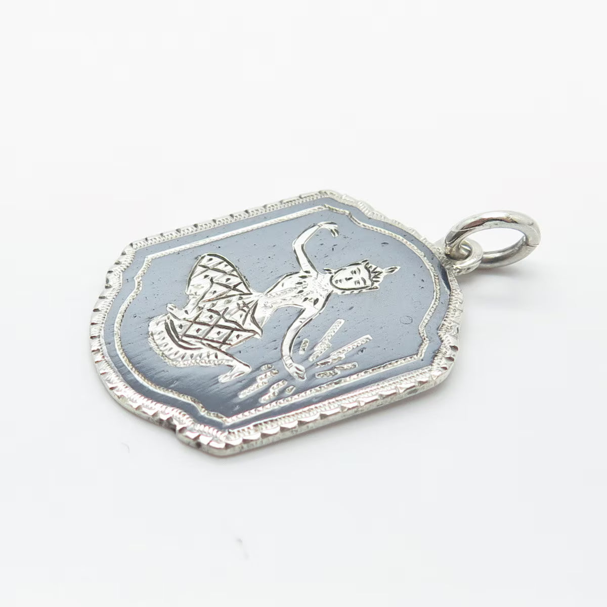 925 Sterling Silver Vintage Niello Hindu Goddess Pendant
