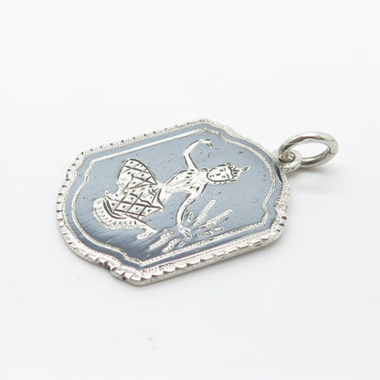 925 Sterling Silver Vintage Niello Hindu Goddess Pendant