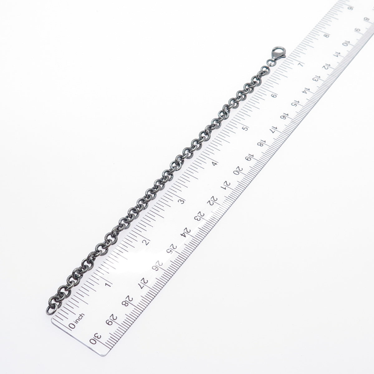 925 Sterling Silver Vintage Textured Rolo Link Oxidized Bracelet 7"