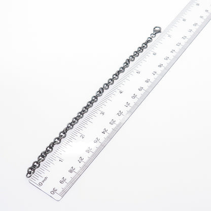 925 Sterling Silver Vintage Textured Rolo Link Oxidized Bracelet 7"