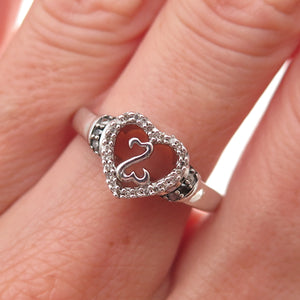 Jane Seymour 925 Sterling Silver Real Black & White Diamond Heart Ring Size 7