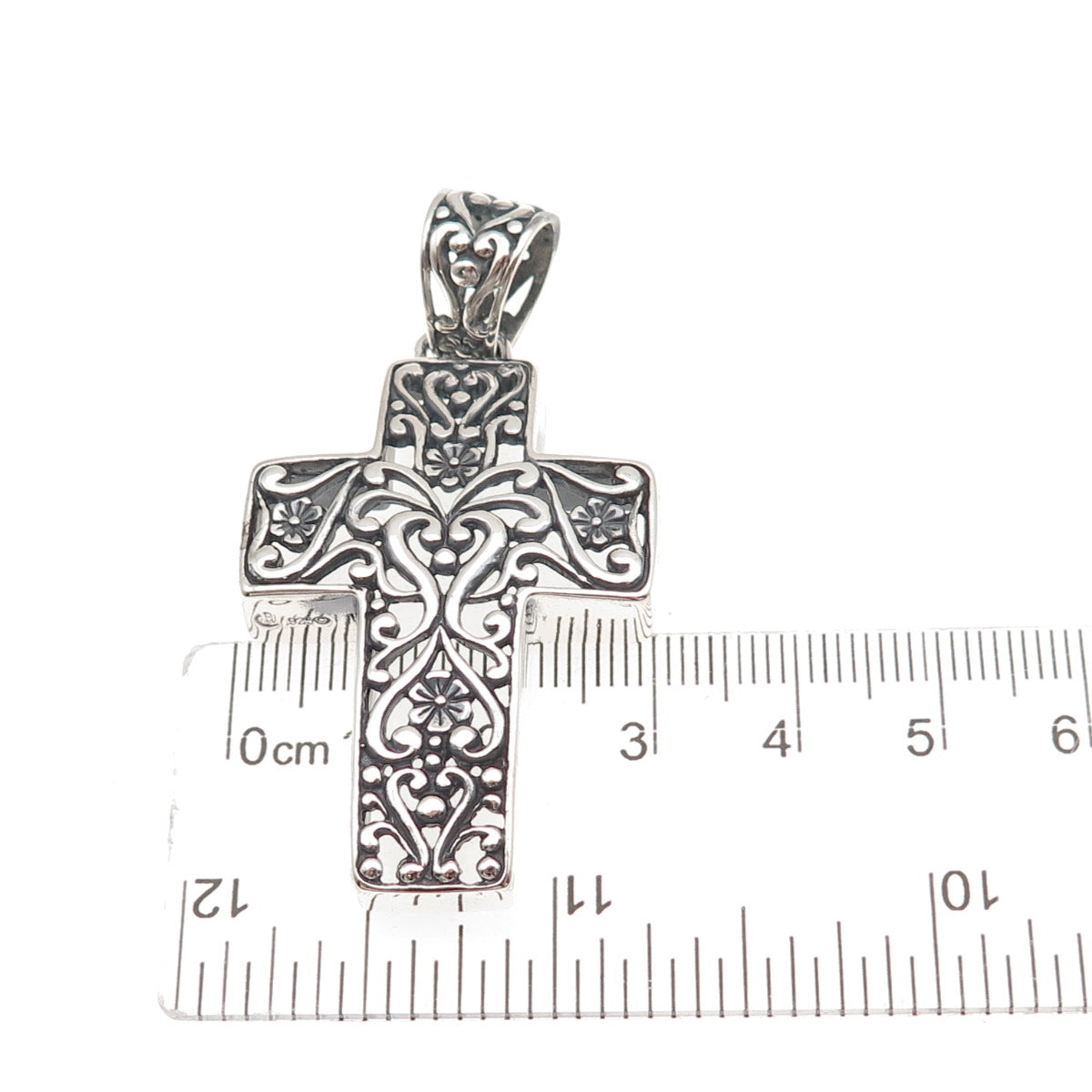 Carolyn Pollack 925 Sterling Silver Vintage Floral Ornate Cross Oxidized Pendant