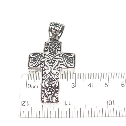 Carolyn Pollack 925 Sterling Silver Vintage Floral Ornate Cross Oxidized Pendant