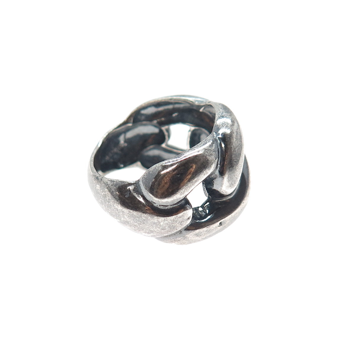 925 Sterling Silver Vintage Modernist Cable Link Oxidized Ring Size 6.25