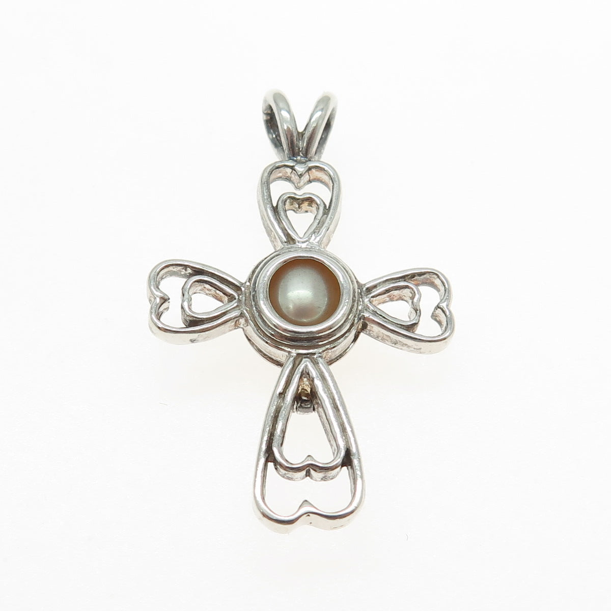 KABANA 925 Sterling Vintage Real Pearl Interchangeable Cage Heart Cross Pendant