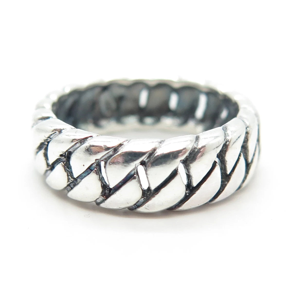 925 Sterling Silver Vintage Cuban Chain Band Ring Size 7.75