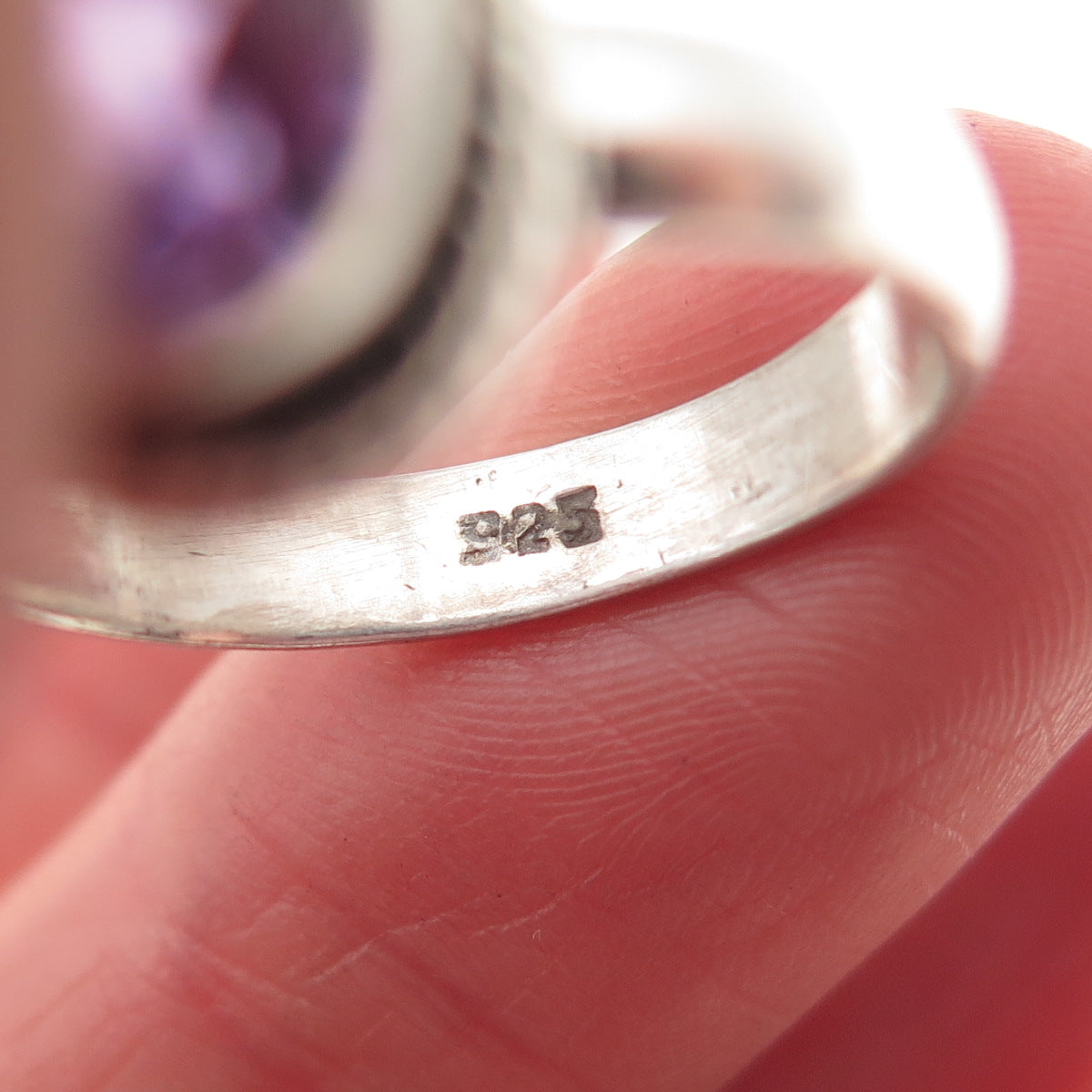 925 Sterling Silver Vintage Real Oval-Cut Amethyst Ring Size 8