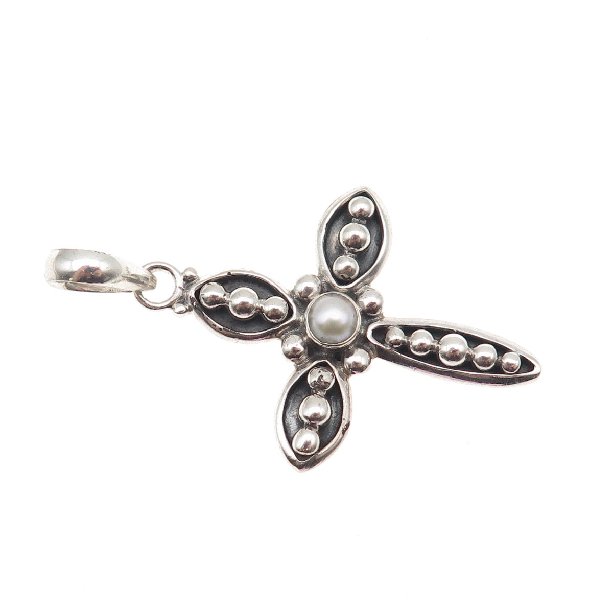 Silpada 925 Sterling Silver Vintage Real Pearl Beaded Cross Charm Pendant