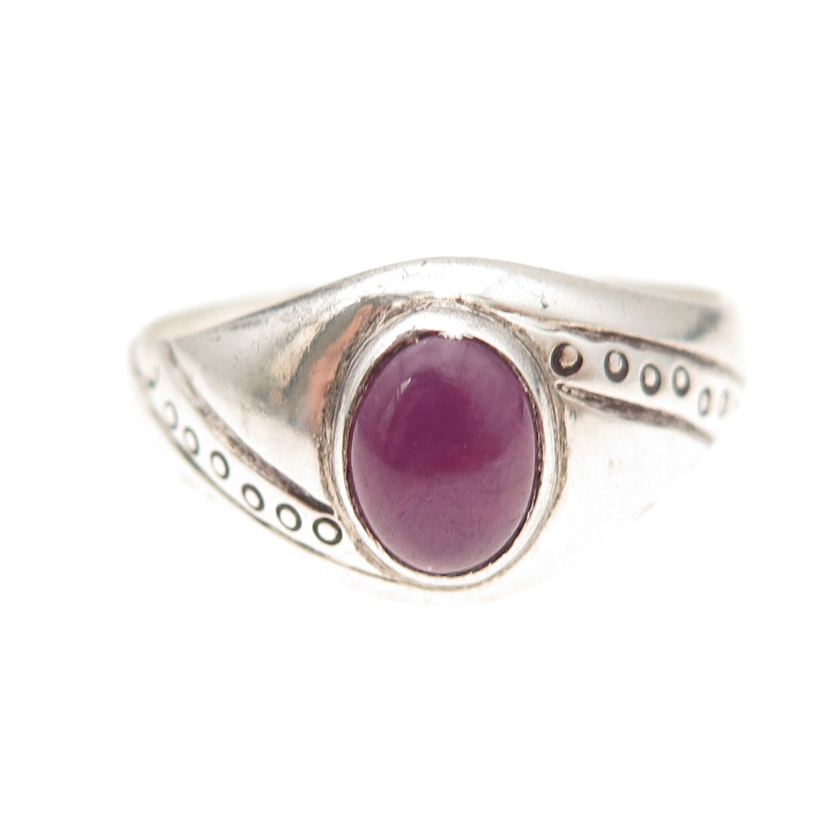 925 Sterling Silver Vintage Real Ruby Modernist Oxidized Ring Size 10.25