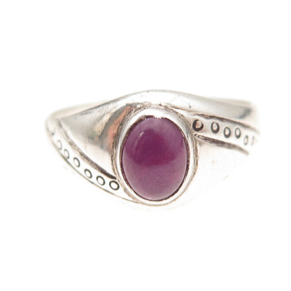 925 Sterling Silver Vintage Real Ruby Modernist Oxidized Ring Size 10.25