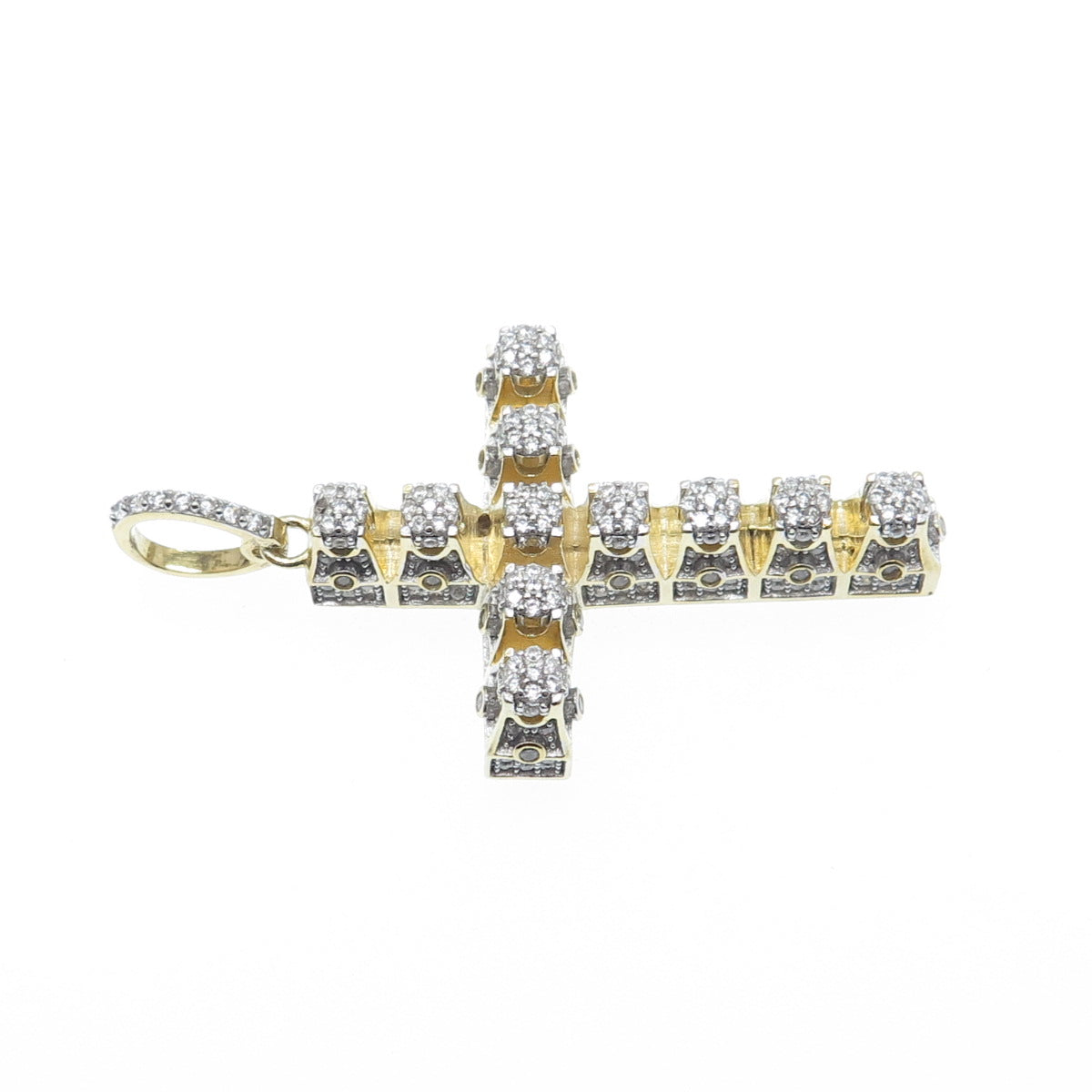 925 Sterling Silver Gold Plated Round-Cut Shaped C Z Cross Pendant