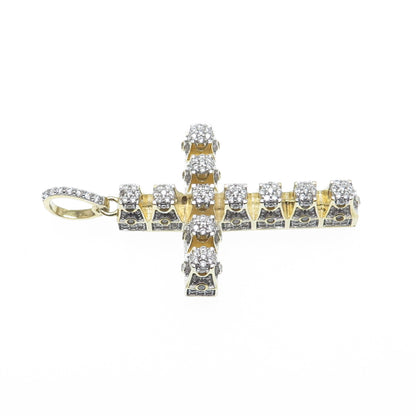 925 Sterling Silver Gold Plated Round-Cut Shaped C Z Cross Pendant