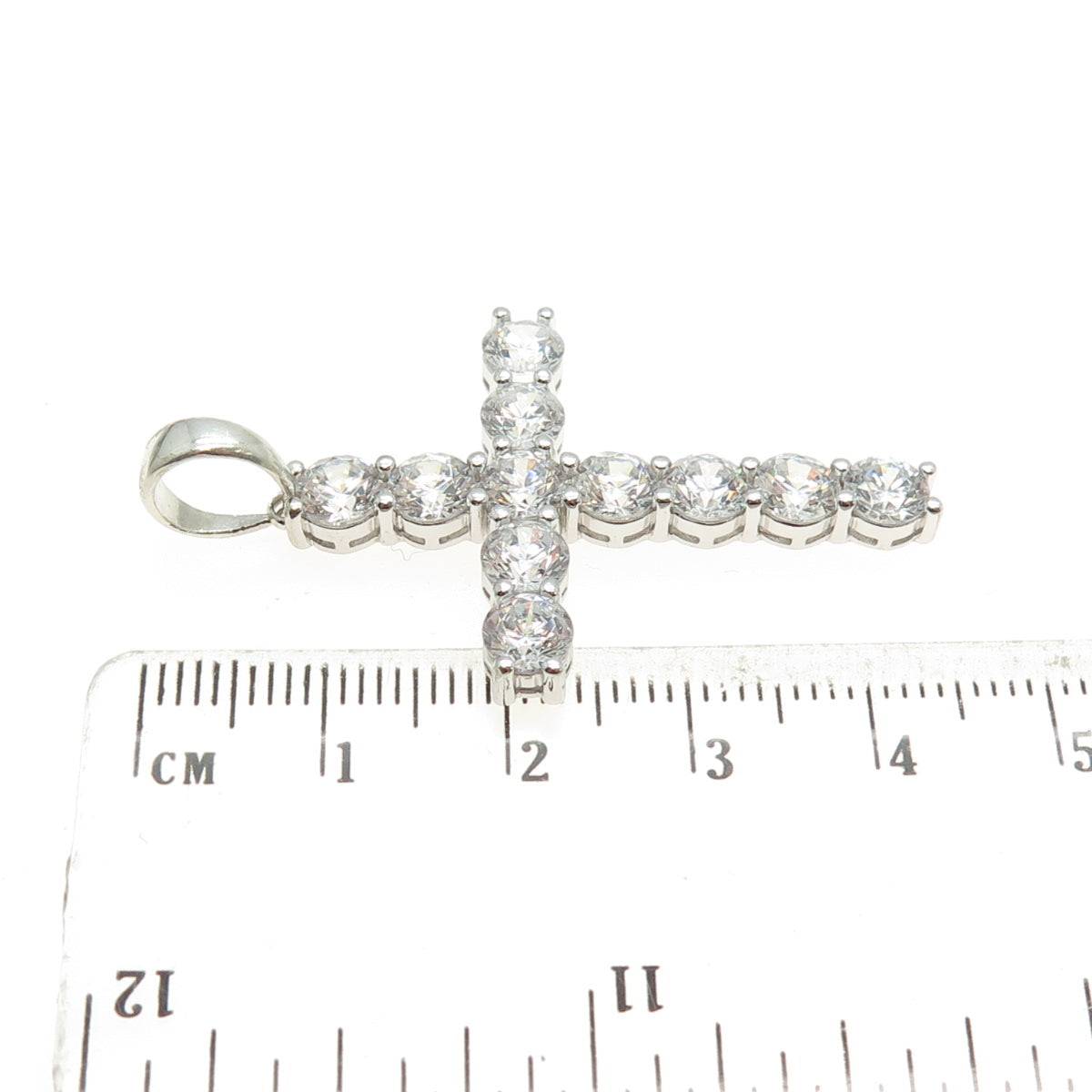 925 Sterling Silver Round-Cut Shaped C Z Cross Pendant