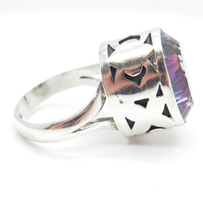925 Sterling Silver Vintage Real Mystic Quartz Domed Ring Size 8.75