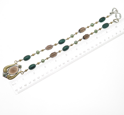 Echo of the Dreamer Sterling Bronze Vintage Quartz Malachite Pearl Necklace 20"