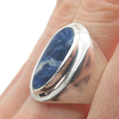 925 Sterling Silver Vintage Mexico Real Sodalite Modernist Ring Size 11.25