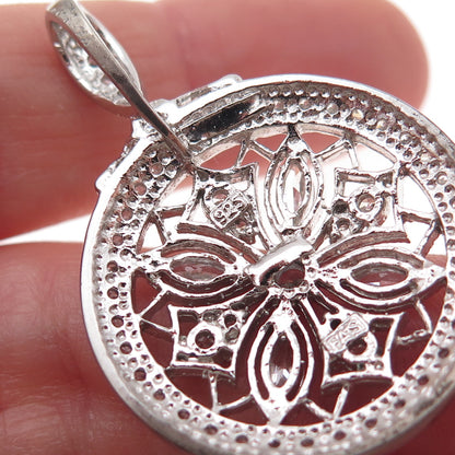 925 Sterling Silver Round & Marquise-Cut C Z Floral Circle of Life Pendant