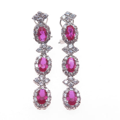 925 Sterling Silver Lab-Created Ruby & C Z Dangle Earrings