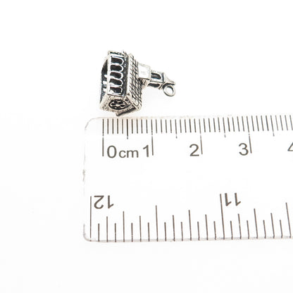 925 Sterling Silver Vintage Old Church Oxidized Minimalist 3D Charm Pendant
