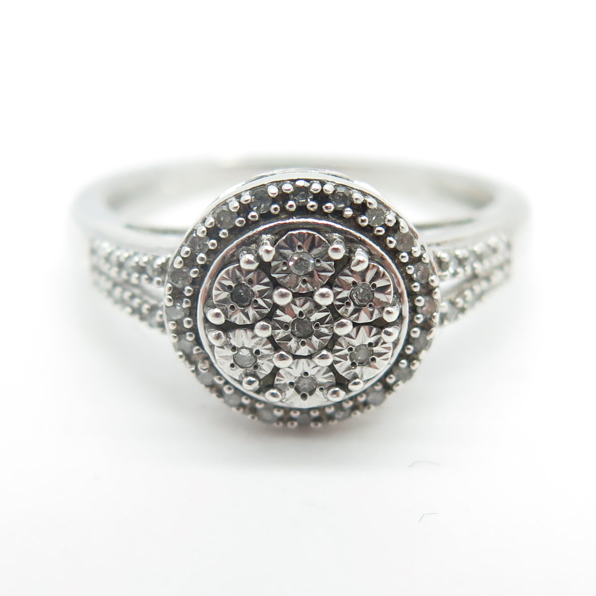 SK9 Allure Gems 925 Sterling Silver Real Round-Cut Diamond Ring Size 7.25