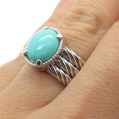 925 Sterling Silver Real Sleeping Beauty Turquoise Multi-Roped Ring Size 6.25