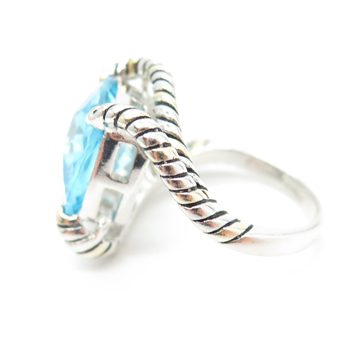 925 Sterling Silver Cushion-Cut Blue C Z Bypass Ring Size 7.25