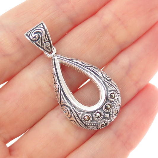 CHARLES WINSTON Sterling Silver Vintage Real Marcasite Teardrop Charm Pendant
