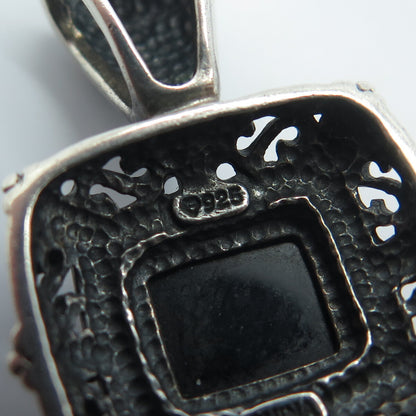 925 Sterling Silver Vintage Black Onyx Gem Ornate Pendant
