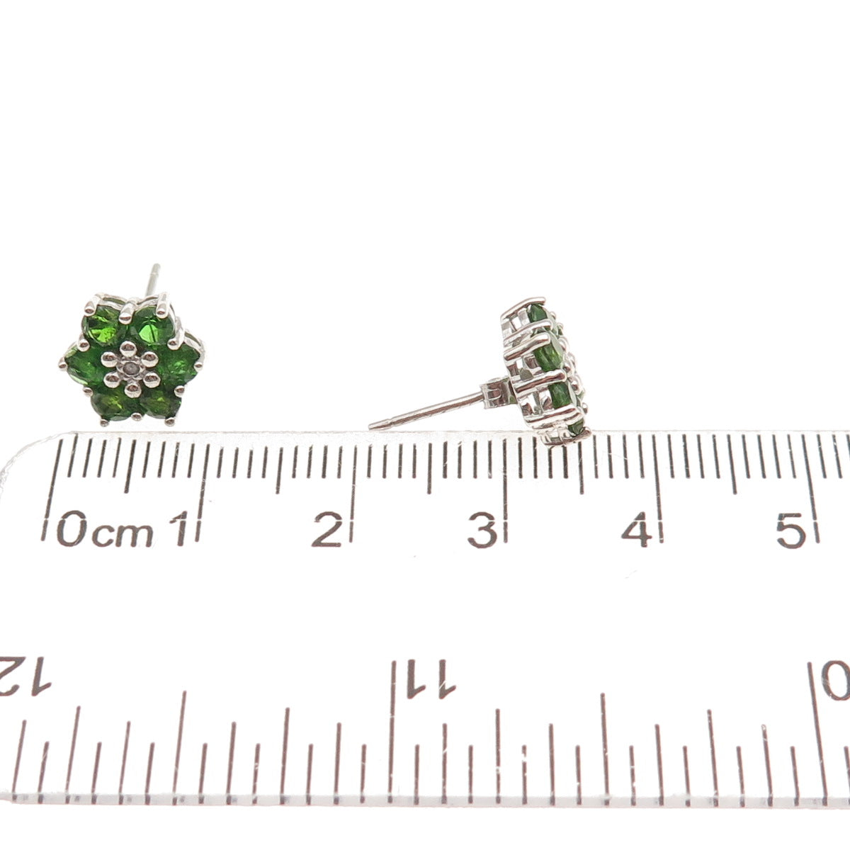 925 Sterling Silver Real Round-Cut Diamond & Peridot Floral Stud Earrings