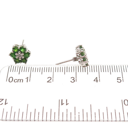 925 Sterling Silver Real Round-Cut Diamond & Peridot Floral Stud Earrings