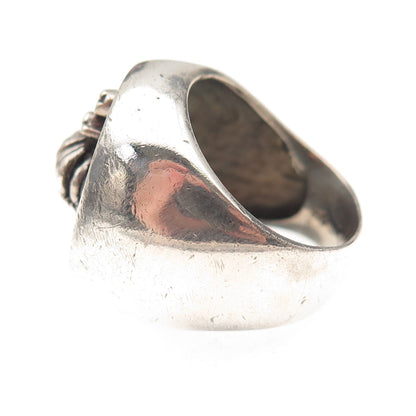 925 Sterling Silver Vintage Royal Crown Heart Oxidized Ring Size 6.25