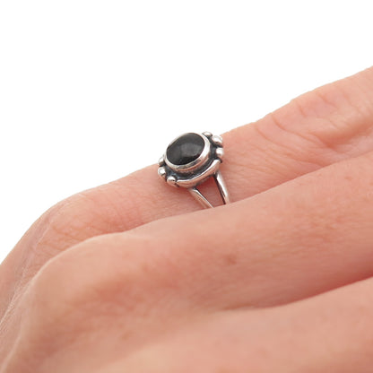 925 Sterling Silver Vintage Southwestern Black Onyx Tribal Ring Size 4