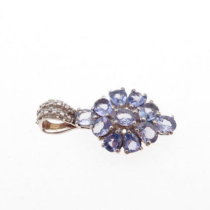 Chuck Clemency 925 Sterling Silver Real Tanzanite Cluster Charm Pendant