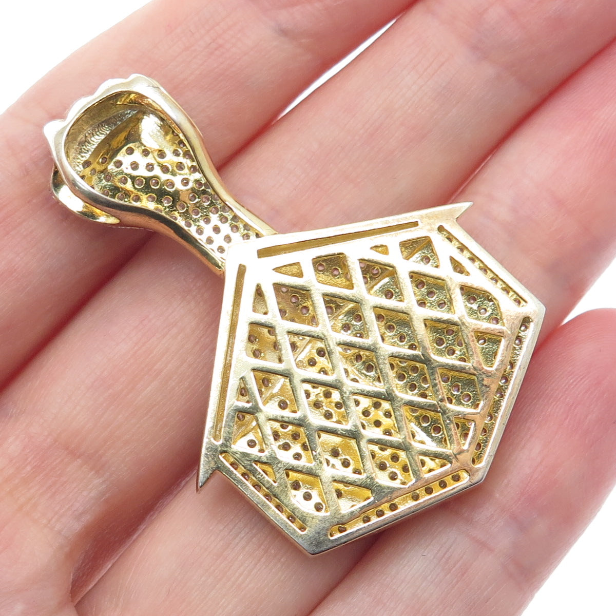 925 Sterling Silver Gold Plated Round-Cut C Z Power House Charm Pendant