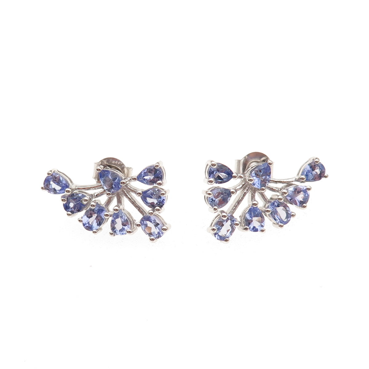 Chuck Clemency 925 Sterling Silver Real Pear-Cut Tanzanite Firework Earrings