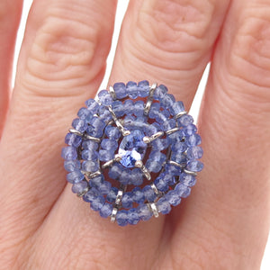 Chuck Clemency 925 Sterling Silver Real Tanzanite Beads Ring Size 8