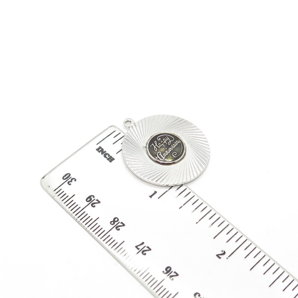 925 Sterling Silver Vintage "Happy Anniversary" Ribbed Pendant