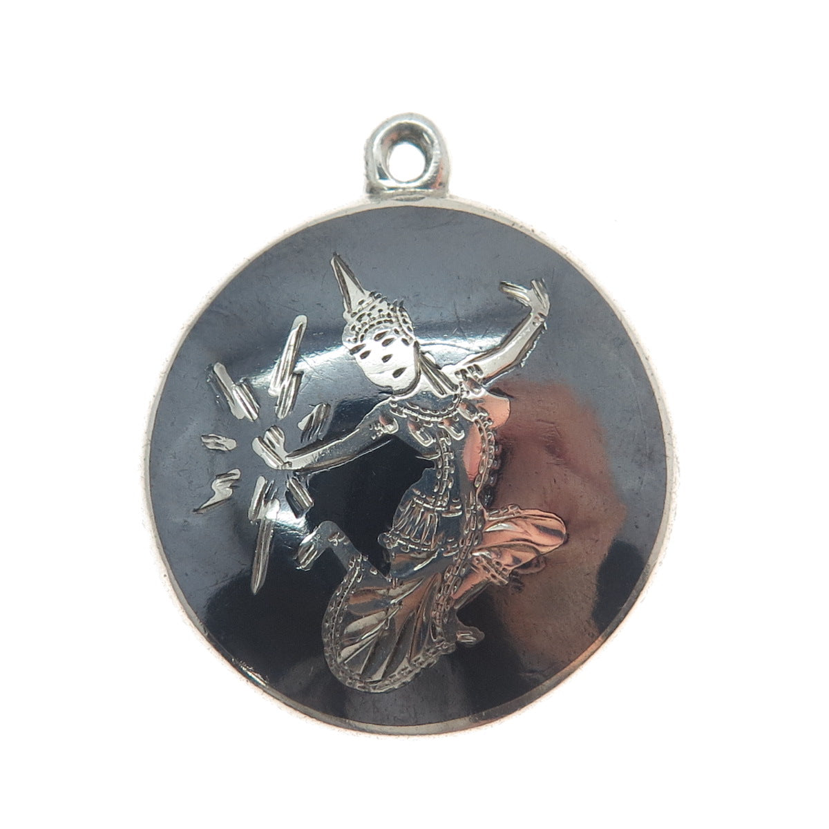 925 Sterling Silver Antique Siam Niello Hindu Goddess Charm Pendant