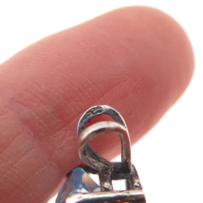 925 Sterling Silver Vintage Emerald-Cut Blue C Z Mini Charm Pendant