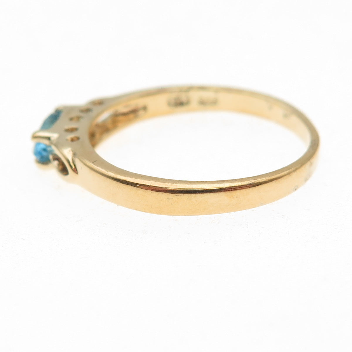925 Sterling Silver Gold Plated Real Marquise-Cut Blue Topaz Ring Size 10