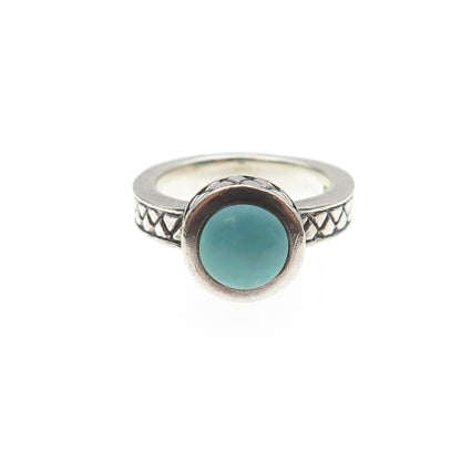 925 Sterling Silver Vintage Real Round-Cut Turquoise Oxidized Ring Size 6.75