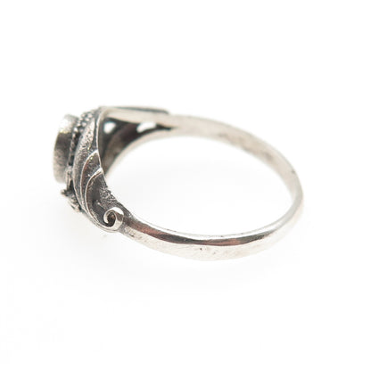 925 Sterling Silver Vintage Real MOP Flower Blossom Oxidized Ring Size 8.75