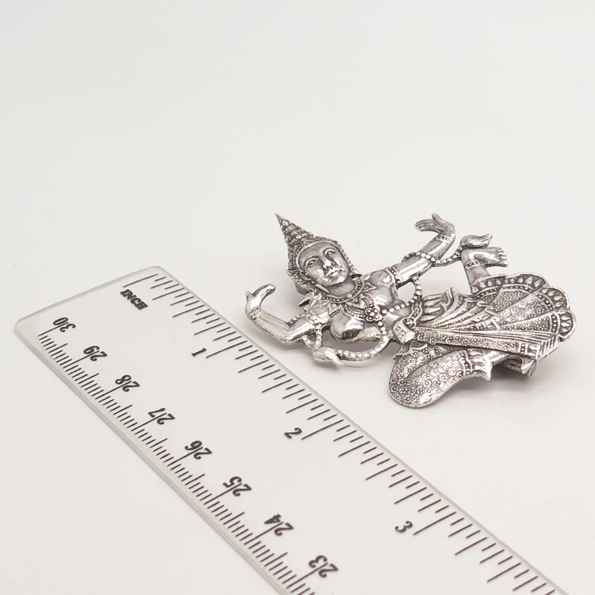 939 Silver Vintage Siam Thai Nakon Niello Hindu Goddess Pin Brooch