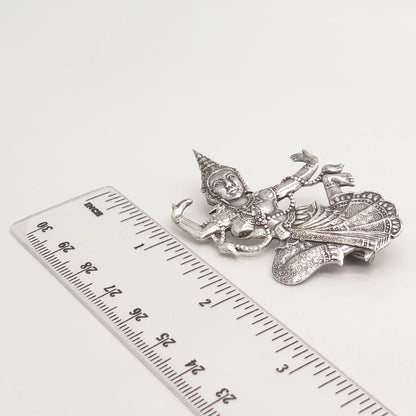 939 Silver Vintage Siam Thai Nakon Niello Hindu Goddess Pin Brooch