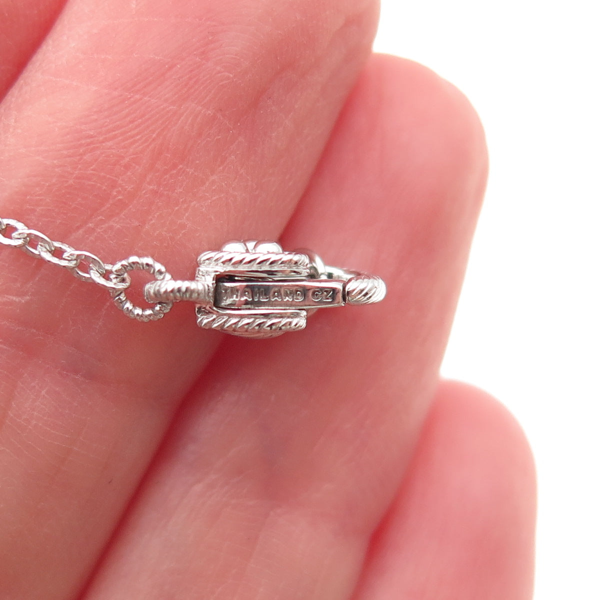 JUDITH RIPKA 925 Sterling Silver C Z Bar Pendant Cable Chain Necklace 18-20"