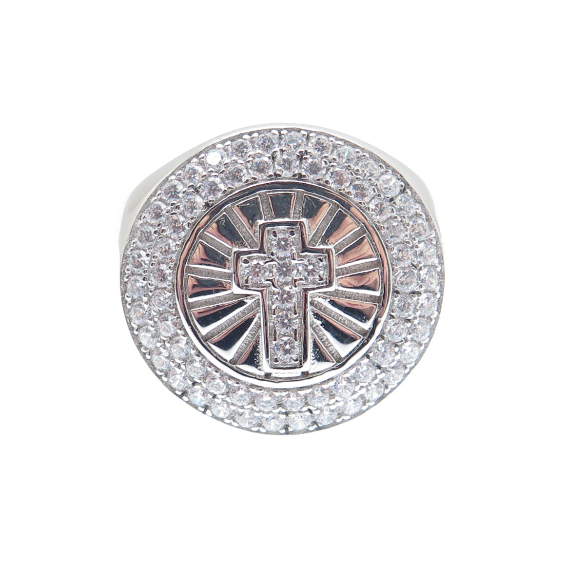 925 Sterling Silver Round-Cut C Z Cross Ring Size 10.25