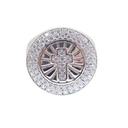 925 Sterling Silver Round-Cut C Z Cross Ring Size 10.25