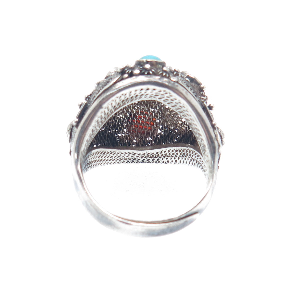 925 Sterling Antique China Turquoise Coral Ring Size 5.25 (missing 3 stones)
